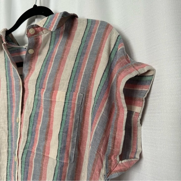 Women's Orvis Ladies Short Sleeve Button Up Linen Blend Shirt Top Stripe S - Picture 6 of 15